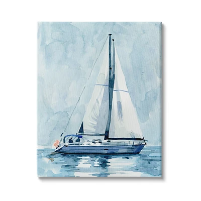 Stupell Industries Nautical Blue Sailboat Tranquil Coastal Water Watercolor Painting Canvas Wall Art