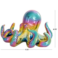 11" Multicolor Shiny Ceramic Octopus Sculpture