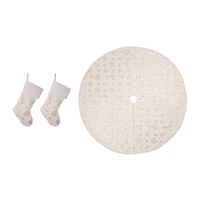 Glitzhome® White Plush Snowflake Stockings & Tree Skirt Set