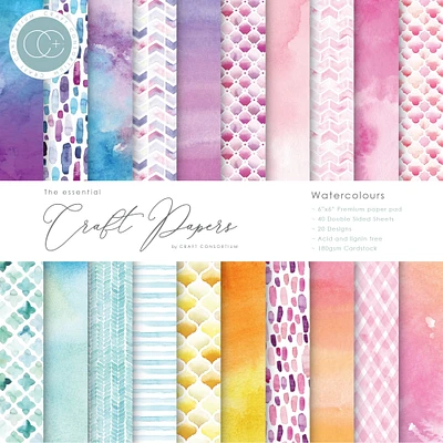 Craft Consortium Watercolors Double-Sided Paper Pad, 6" x 6"