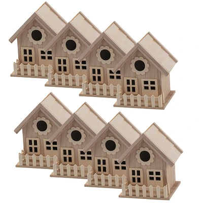 8 Pack: 7" Wood Birdhouse with Fence by Make Market®