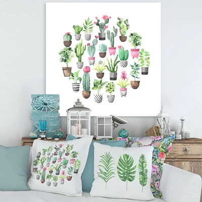 Designart - Cacti In Ceramic Pots In Gentle Tones II - Traditional Canvas Wall Art Print