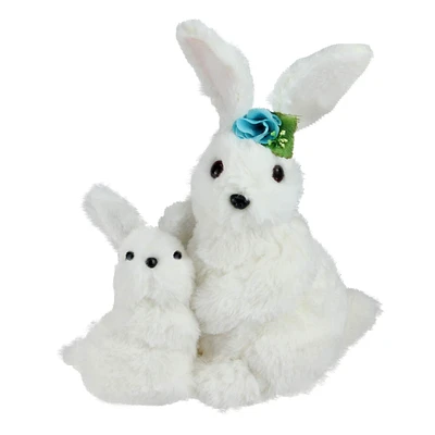 10" White Plush Standing Mother & Baby Easter Bunny Figure