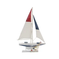 Set of 2 White Wood Coastal Sail Boat Sculpture, 22" x 13"