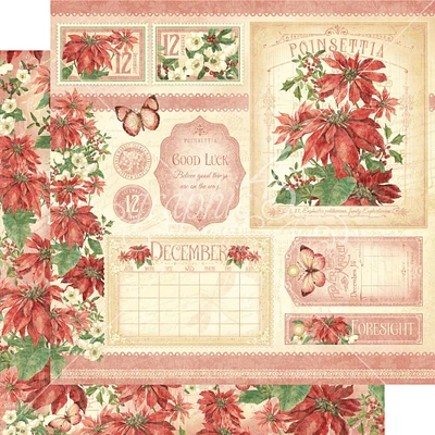 Graphic 45 Flower Market 12" x 12" December Double-Sided Cardstock, 15 Sheets