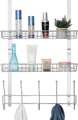 NEX™ 24" Silver Over the Door Basket Rack with Hooks