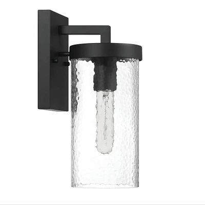 Aria Matte Black Cylindrical Textured Water Glass & Metal Wall Mounted Outdoor Light