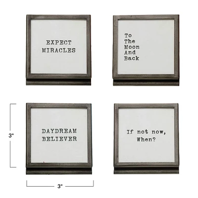 4 Pack Black Square Metal & Glass Frame with Easel & Saying