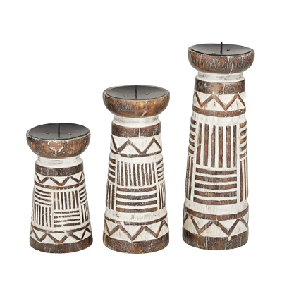 Brown Eclectic Candle Holder Set