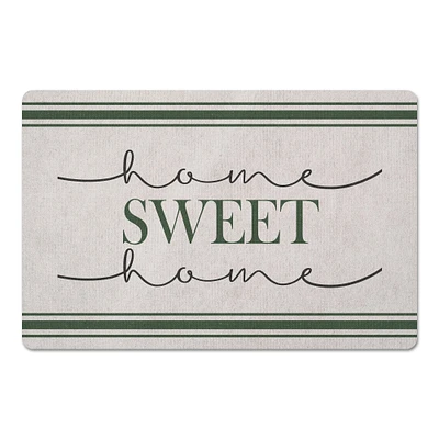 White with Green Stripes Home Sweet Home Floor Mat