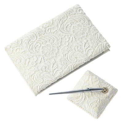 Celebrate It™ Occasions™ Guestbook & Pen Set, White Vintage Lace