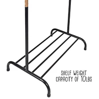 Honey Can Do Black Single Garment Rack with Shoe Shelf & Hanging Bar