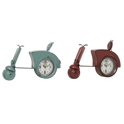 13" Red & Blue Metal Country Cottage Scooter Clock Set