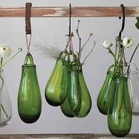 10" Green Hand Blown Glass Hanging Vase