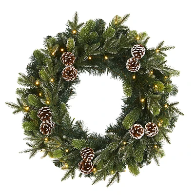 24" Pre-Lit Snowed Pinecone Artificial Christmas Wreath