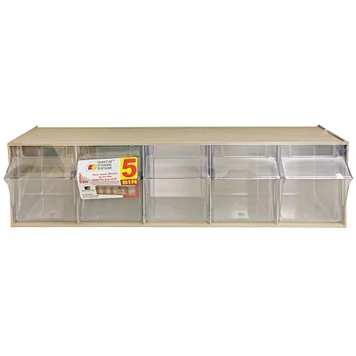 Quantum Storage Systems® 5.25" x 23.625" 5 Compartment Storage Box with Clear Tip Out Bins