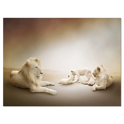 Designart - White Lion Family - Animal Canvas Wall Art