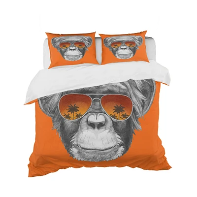 Designart 'Monkey with Mirror Sunglasses - Tropical Duvet Cover Set