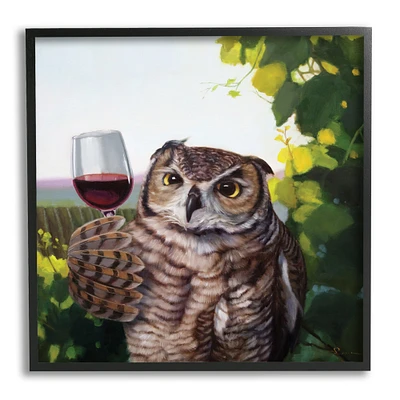 Stupell Industries Great Horned Owl Drinking Wine Framed Wall Art