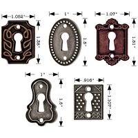 Idea-Ology Metal Keyholes W/Brads .75"X1" To 1"X1.5" 5/Pkg-Antique Nickel, Brass & Copper