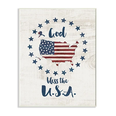 Stupell Industries God Bless the USA Stars and Stripes Americana Rustic Wood Look Sign, 10" x 15"