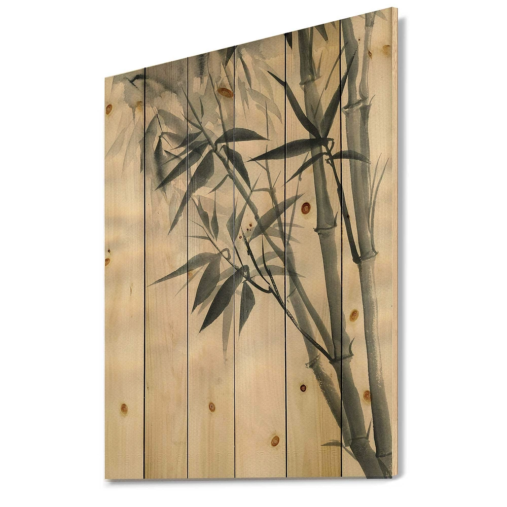 Designart - Vintage Monochrome Bamboo I - Traditional Print on Natural Pine Wood