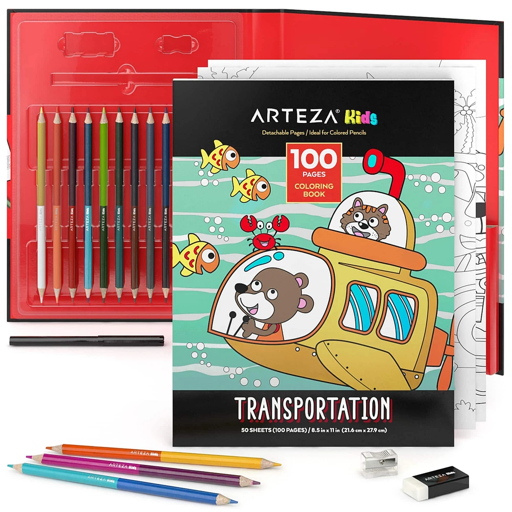 Arteza® Kids Transportation Coloring Book Kit, 16 pcs