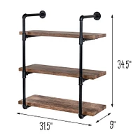 Honey Can Do 34.5" Black Three-Tier Industrial Wall Shelf