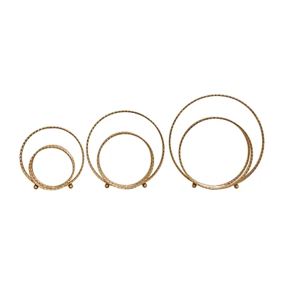 Gold Metal Geometric Layered Ring Sculpture Set