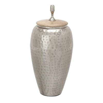 16" Silver Iron Contemporary Decorative Jar