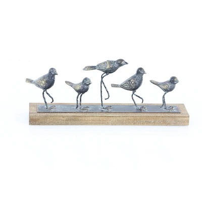 18" Gray Metal Farmhouse Birds Sculpture