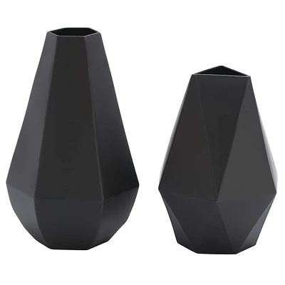 Set of 2 Black Metal Contemporary Vase, 10", 12"