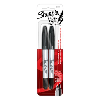 Sharpie® Black Brush Twin Tip Permanent Markers, 2ct.