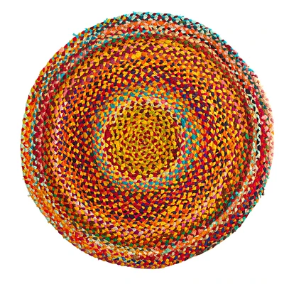 3ft. x 3ft. Hand Braided Boho Colorful Chindi Round Rug