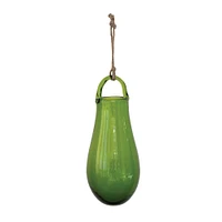 8" Green Hand Blown Glass Hanging Vase