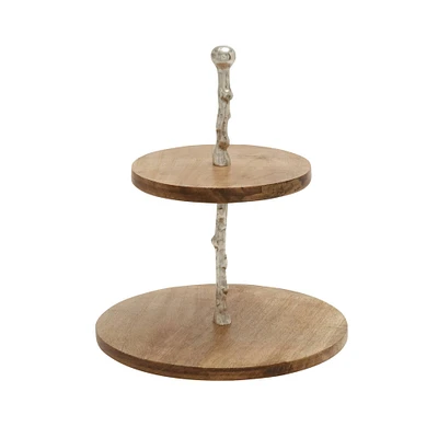 Brown Wood Natural 2 Tier Tray Stand