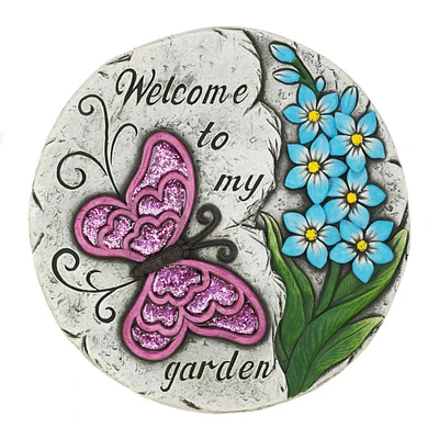 Pink Butterfly Garden Stepping Stone, 9.75" x 9.75" x 0.75"