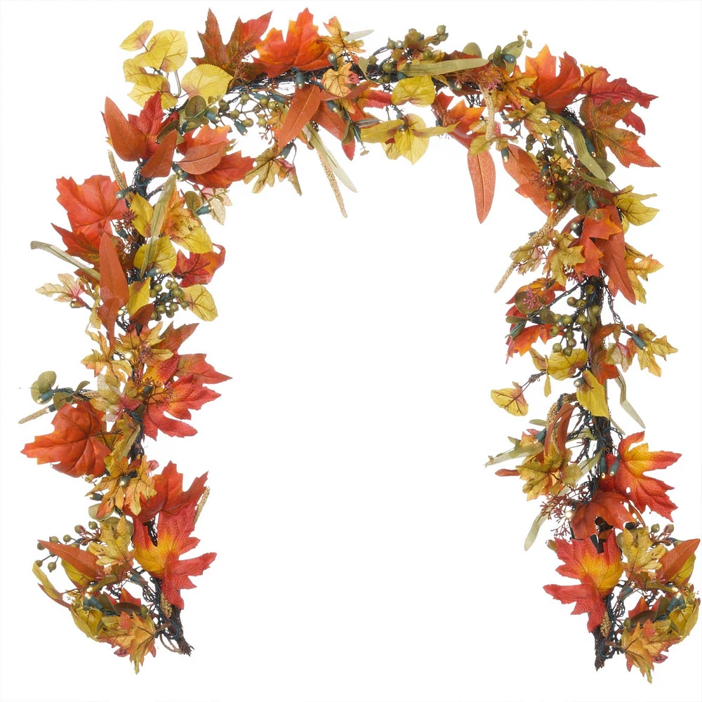 9ft. LED Lit Fall Harvest Leaf Artificial Garland