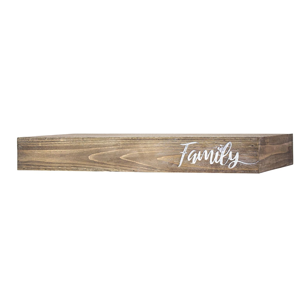 Walnut "Family" Text Engraving Floating Wall Shelf