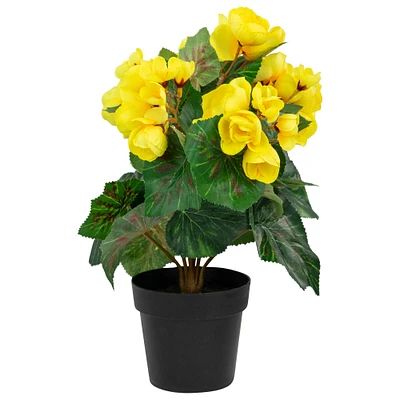 11" Yellow Potted Silk Begonia Floral Arrangement
