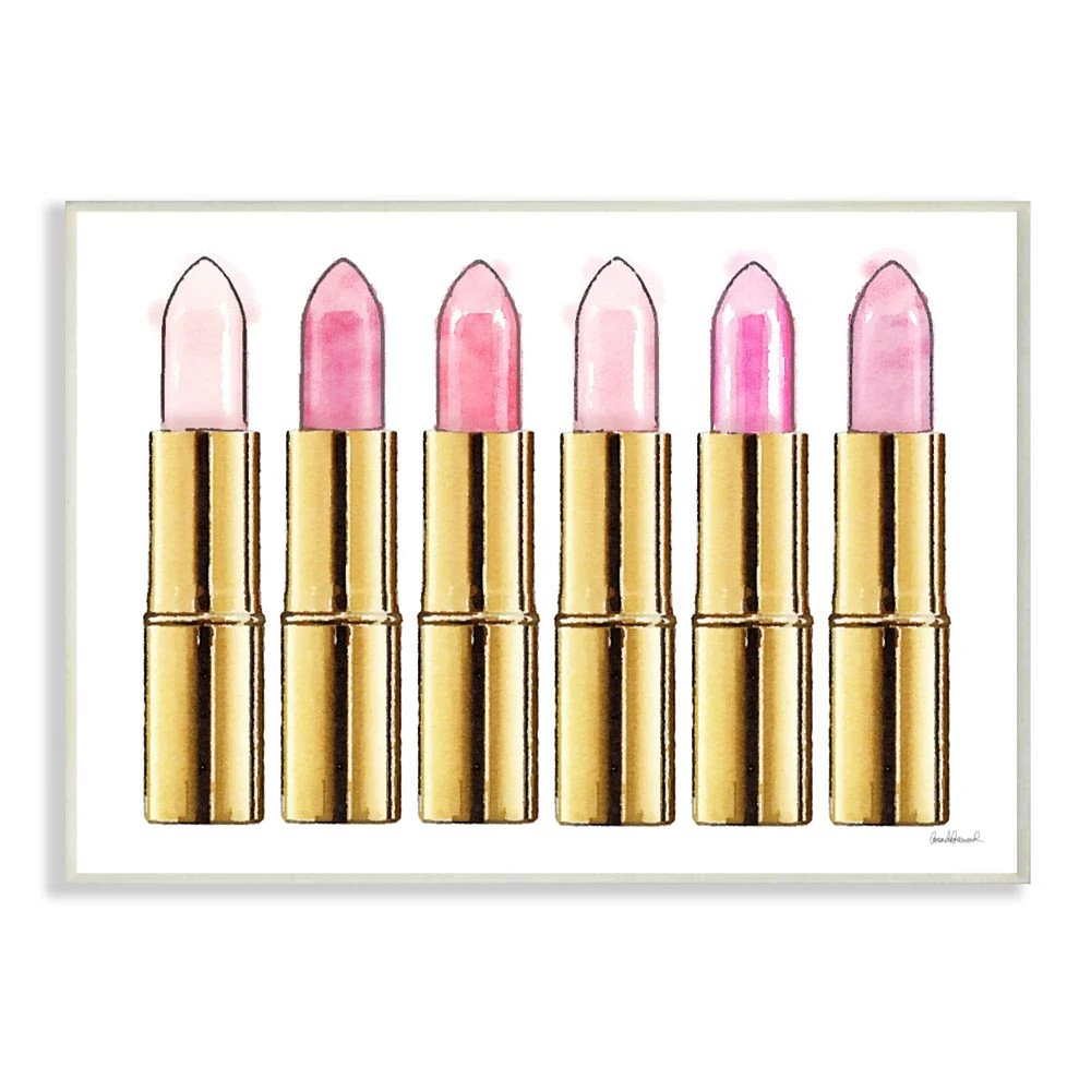 Stupell Industries Pink Gold Lipstick Glam Fashion Watercolor Wall Plaque