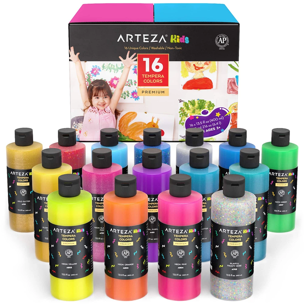 Arteza® Kids Tempera Paint 16 colors, 400ml each (6.4L)