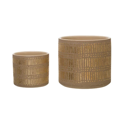 Gold Stoneware Planters Set