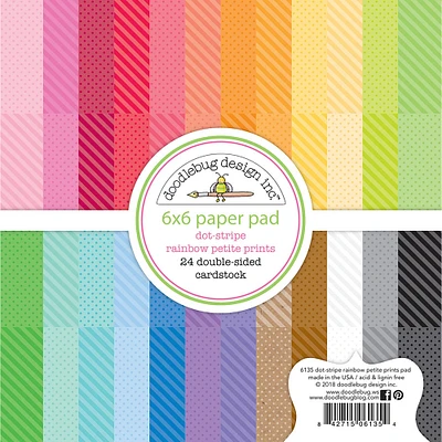 Doodlebug Petite Prints Dot-Stripe Rainbow Double-Sided Paper Pad, 6" x 6" 