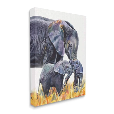 Stupell Industries Elephant Family in Tall Yellow Grass Safari Animals Canvas Wall Art