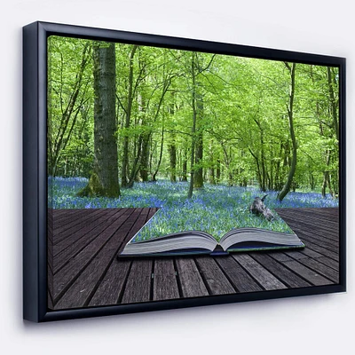 Designart - Open Book to Green Forest - Landscape Canvas Art Print in Black Frame