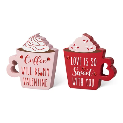 Glitzhome® Wooden Valentine's Coffee Cup Table Décor Set