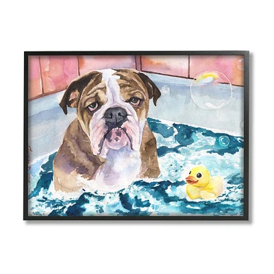 Stupell Industries English Bulldog In Bathtub Rubber Duck Bubbles Framed Wall Art