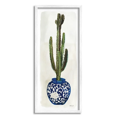 Stupell Industries Cactus in Blue Ornate Vase Wall Accent with White Frame