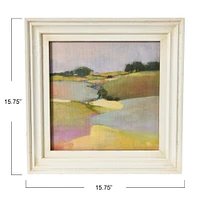 Square Watercolor Landscape Print with White Wood Frame